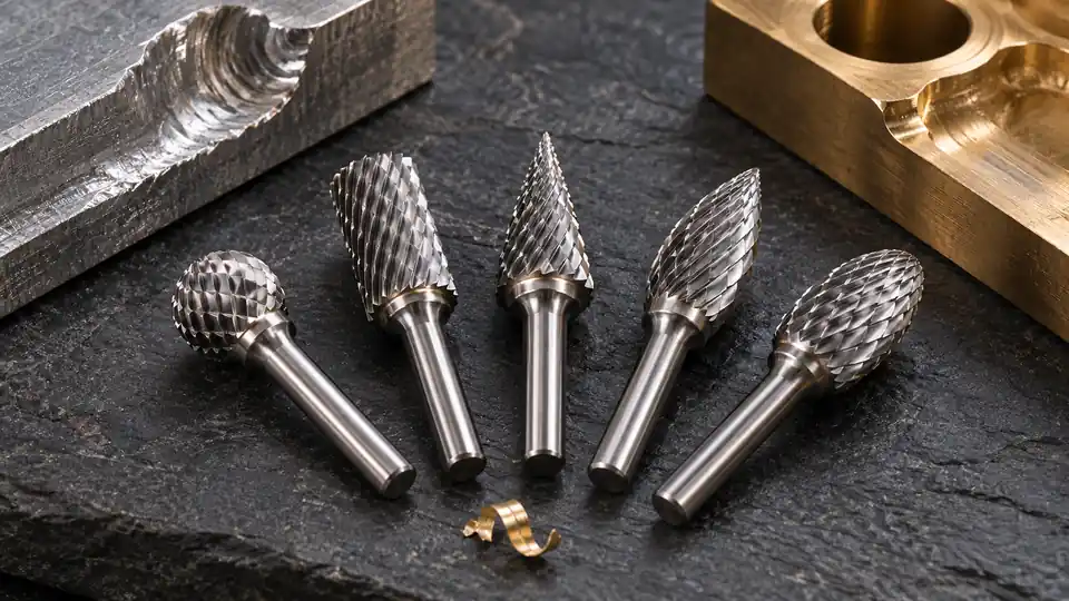 Carbide burr set with assorted cutting head shapes
