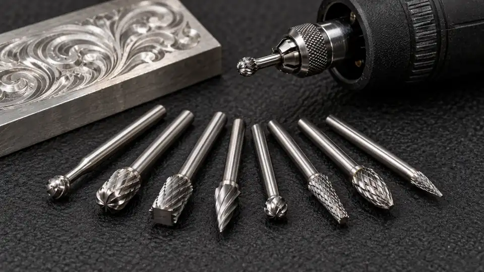 Small carbide burr set with one eighth inch shanks