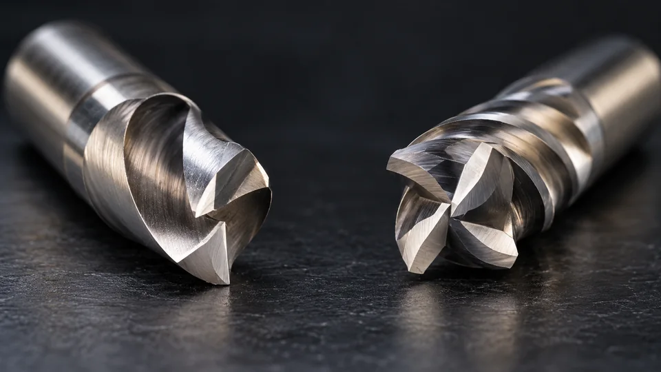 Two flute and four flute end mill cutting tips
