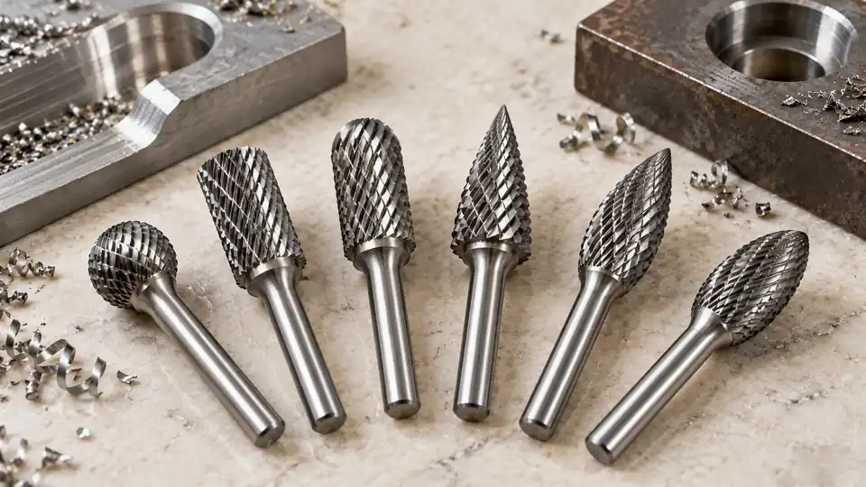 Carbide burr head shapes arranged for comparison