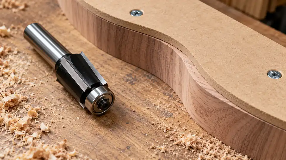 Flush trim router bit with an MDF woodworking template