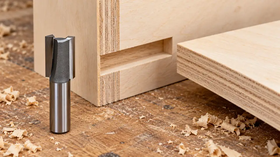 Straight router bit beside a flat bottom dado groove