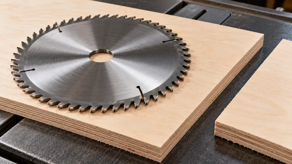 Fine tooth table saw blade on birch plywood