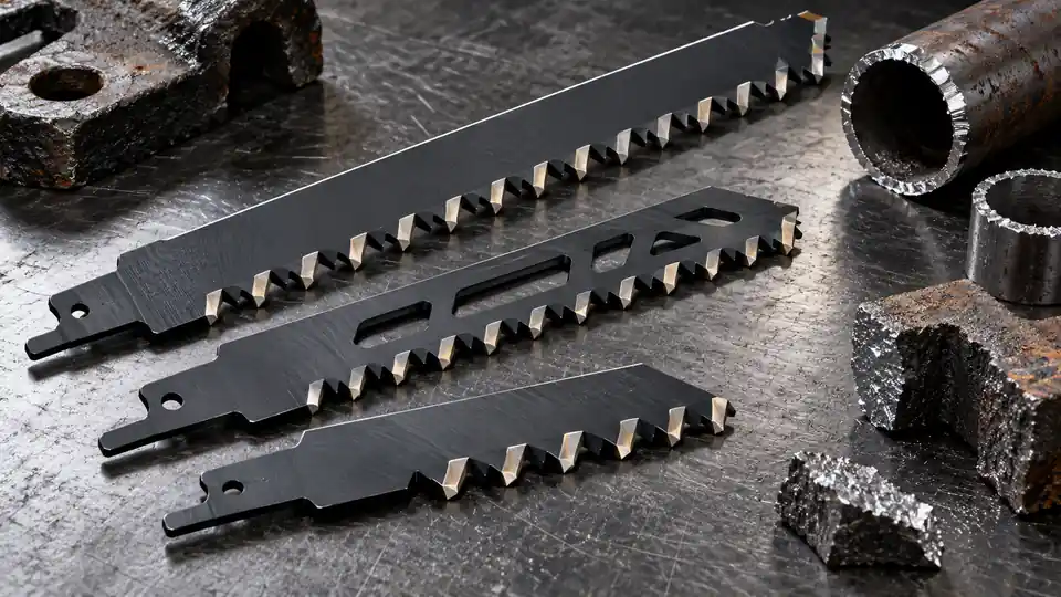 Carbide reciprocating saw blades with metal offcuts